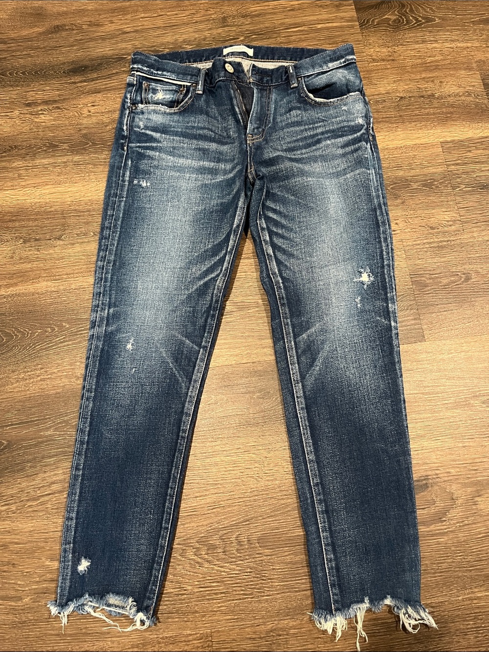 Moussy Women's Slim Straight Distressed Blue Jeans